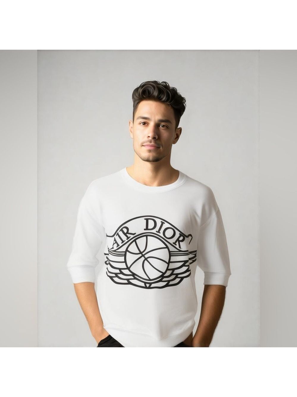 Men's Air Dior Jordan Wings White Sweatshirt Size L - Picture 1 of 4